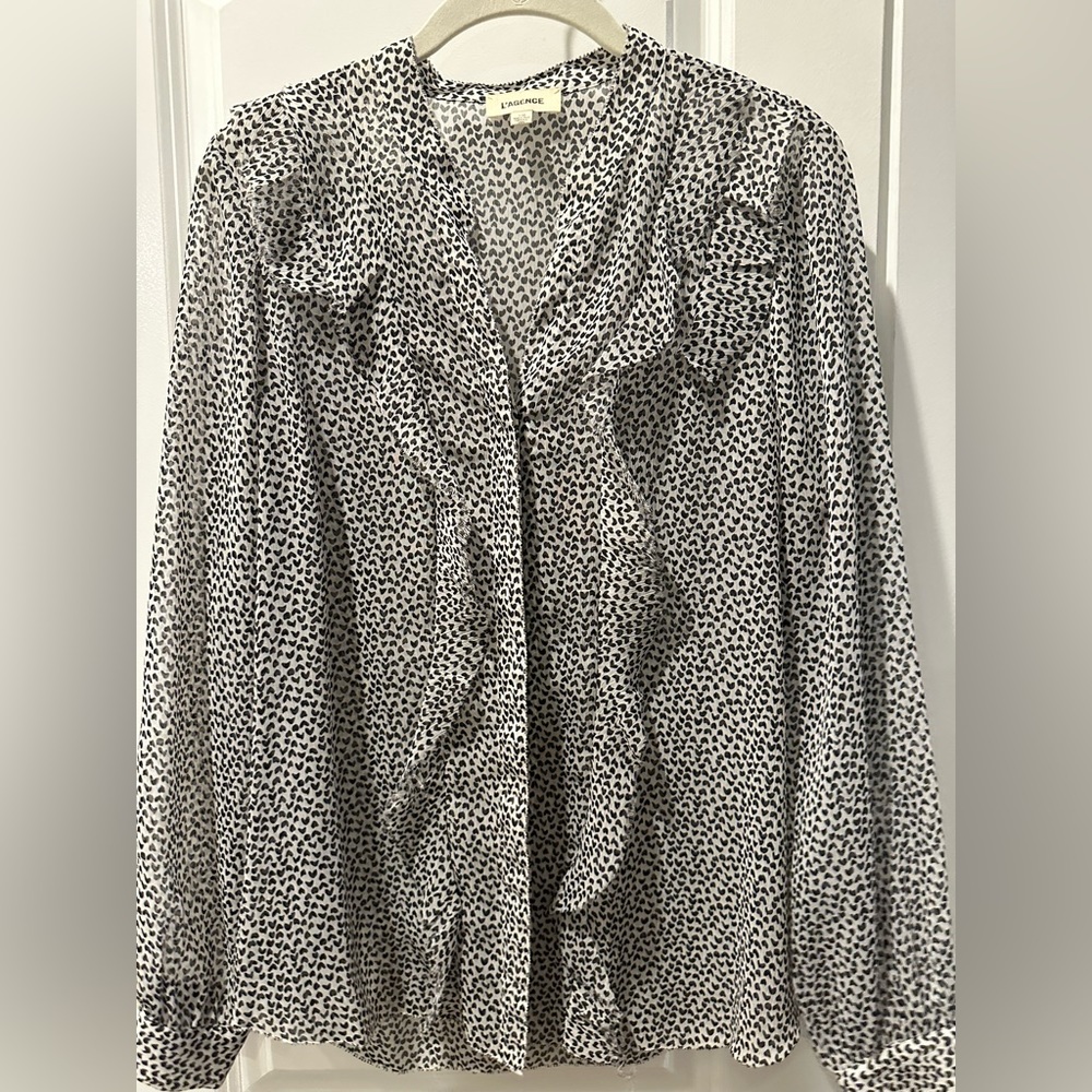 L’agence silk black and white heart deconstructed blouse, size L